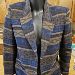 Tribal Blue and Brown Patterned Blazer